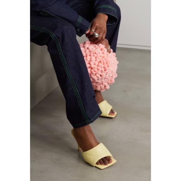 ❌SOLD❌Bottega Veneta Rubber Lido  Quilted Leather Mules In Lemonade Color - Picture 2 of 9